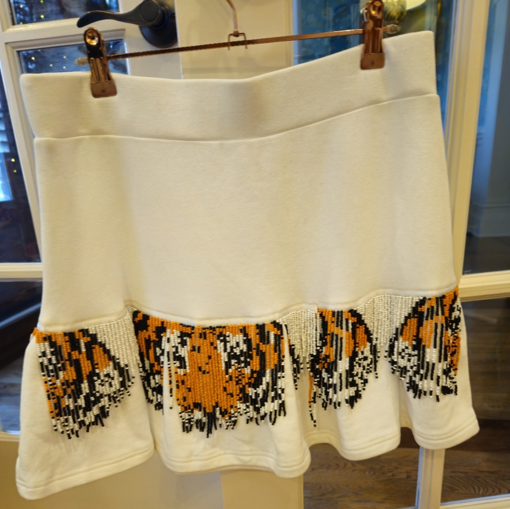 QUEEN OF SPARKLES White Skirt with Black and Orange Beading